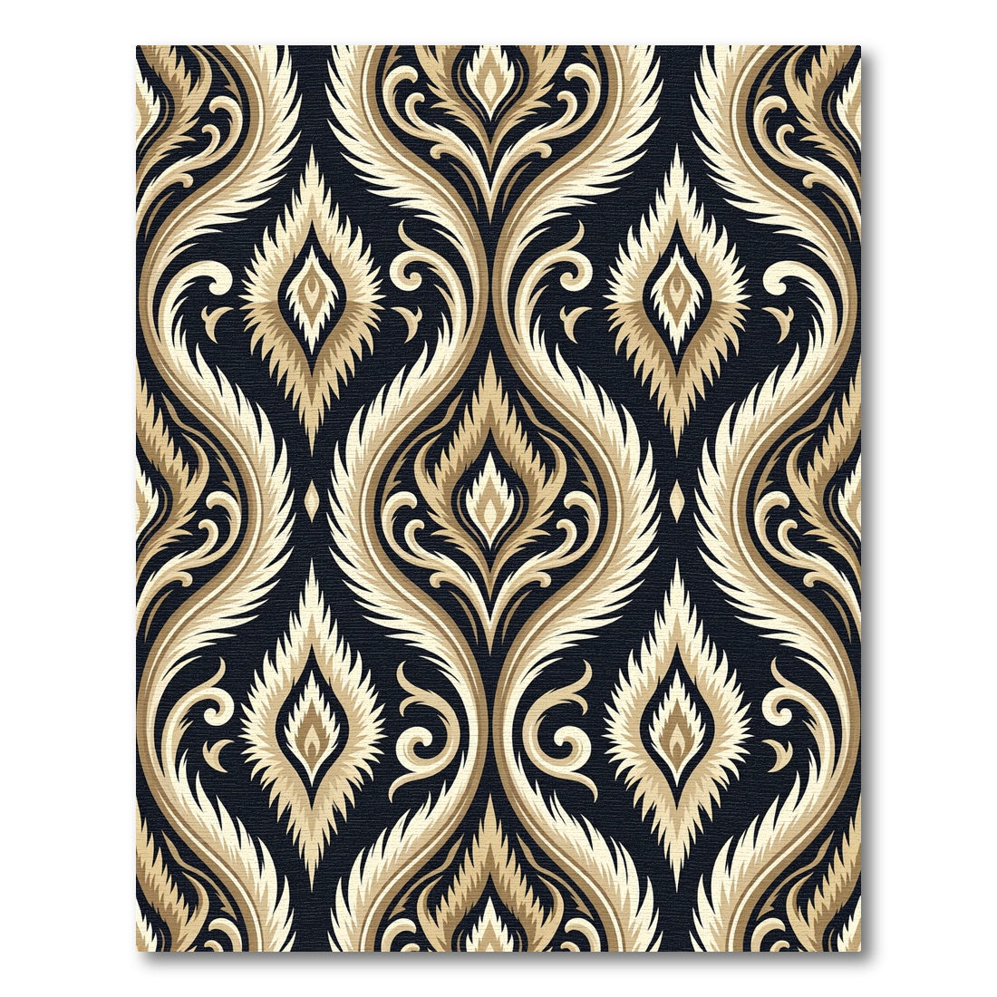 Gilded Black Damask Flourish Rug
