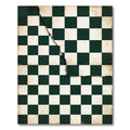 Distressed Dark Green Checkerboard Grid Rug