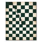 Distressed Dark Green Checkerboard Grid Rug