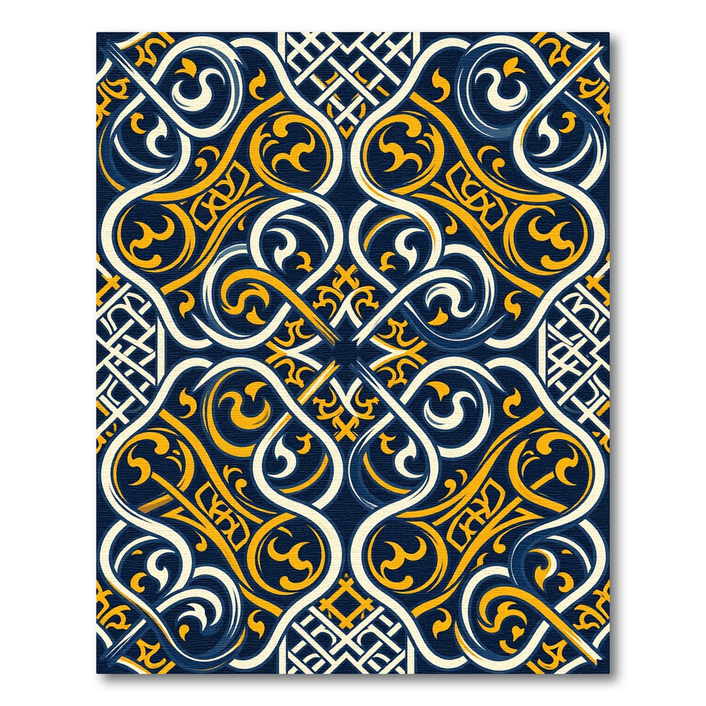 Elegant Navy and Gold Ornate Scroll Rug