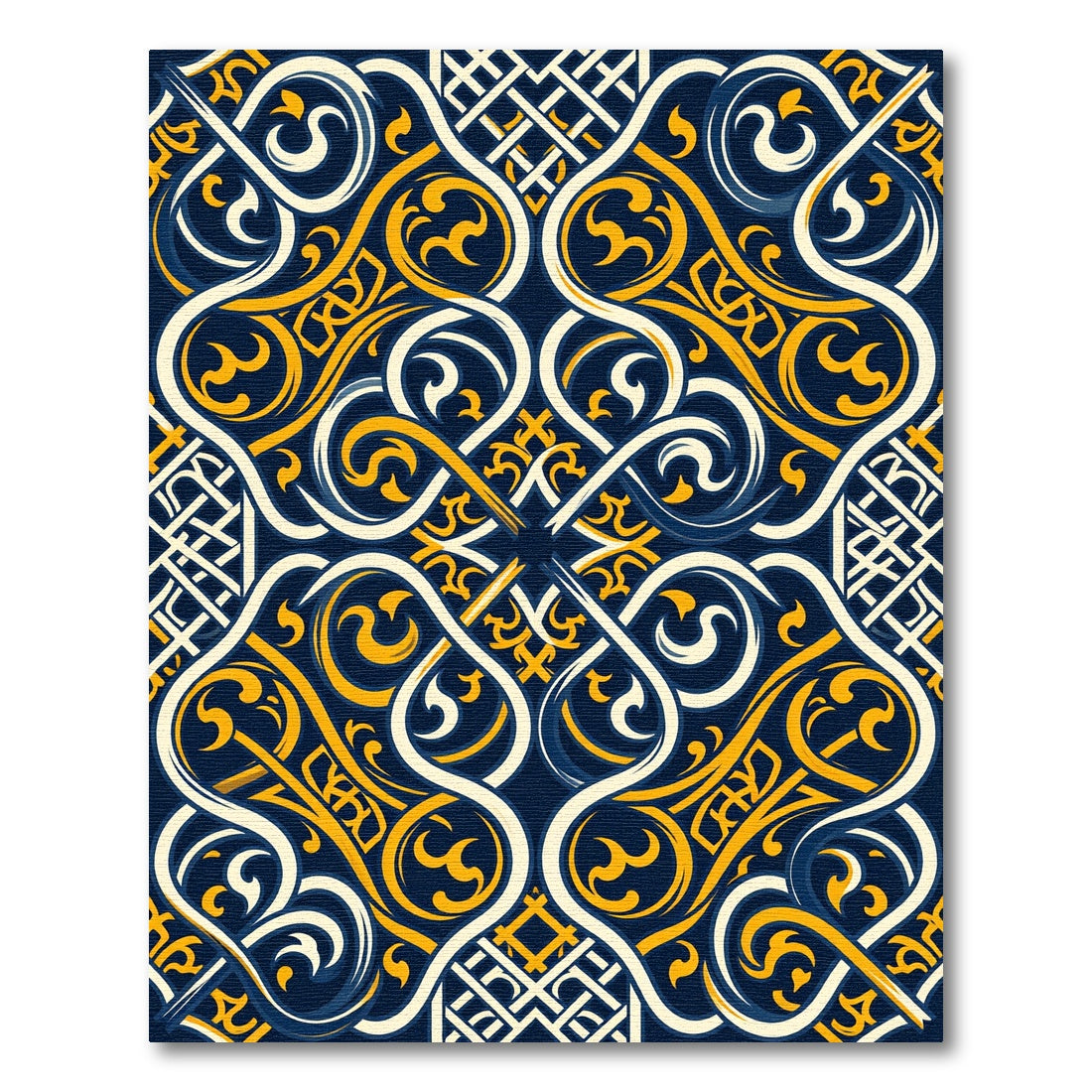 Elegant Navy and Gold Ornate Scroll Rug