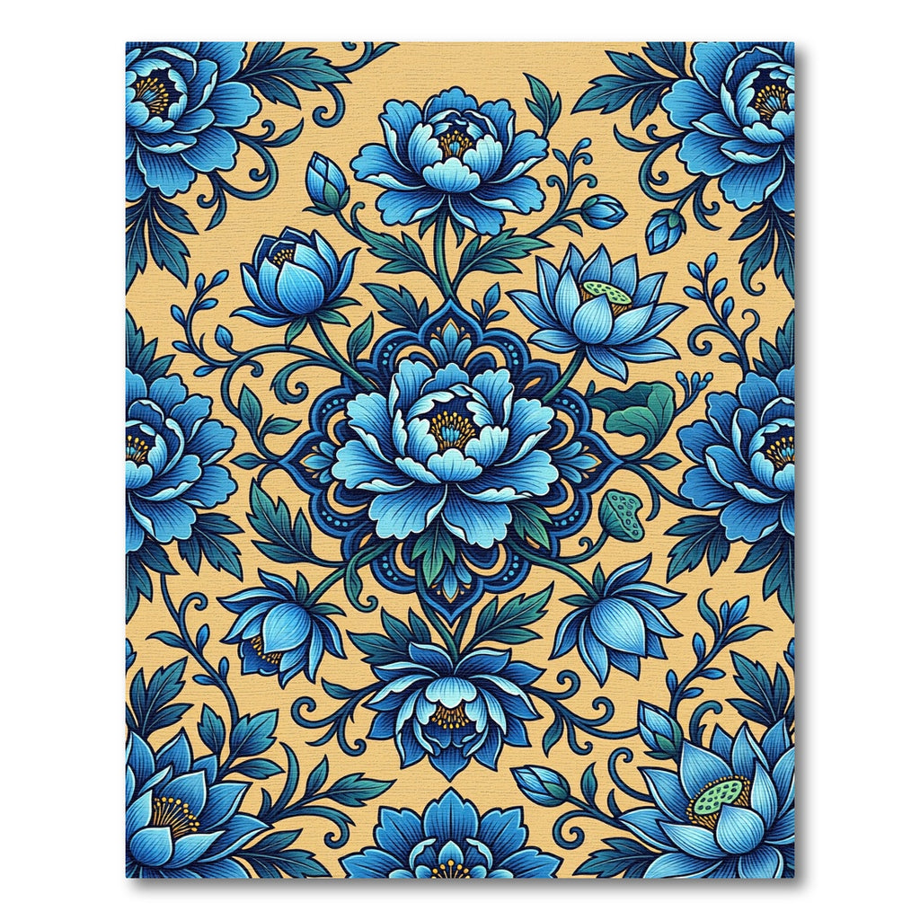 Blue Peony Medallion Floral Garden Rug