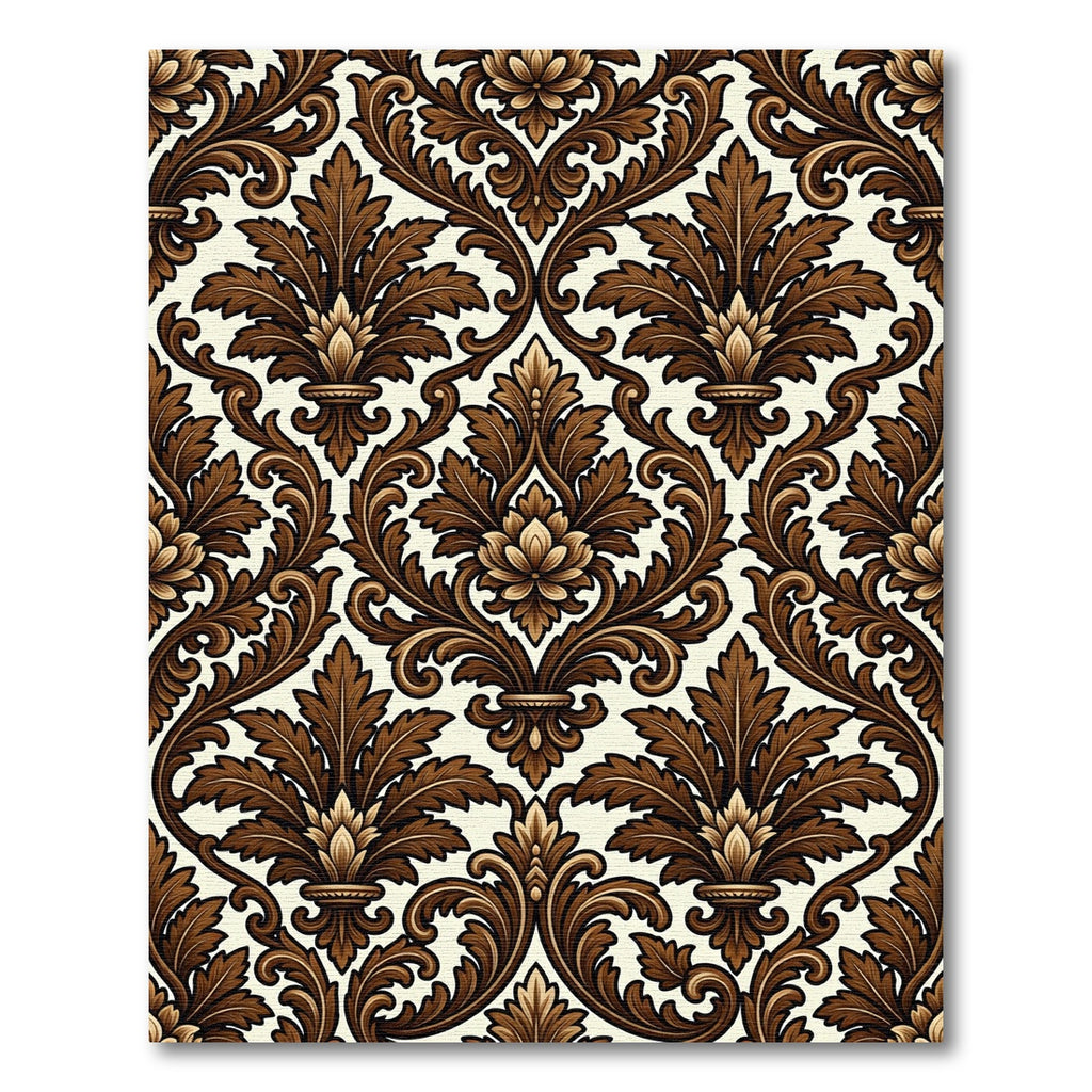 Elegant Brown Damask Scroll Ornate Rug