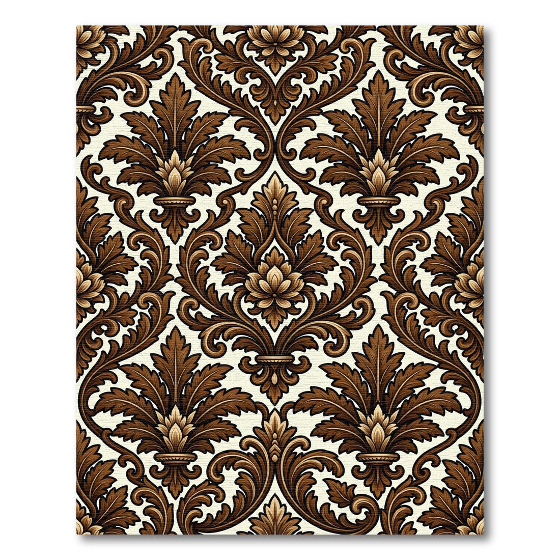 Elegant Brown Damask Scroll Ornate Rug
