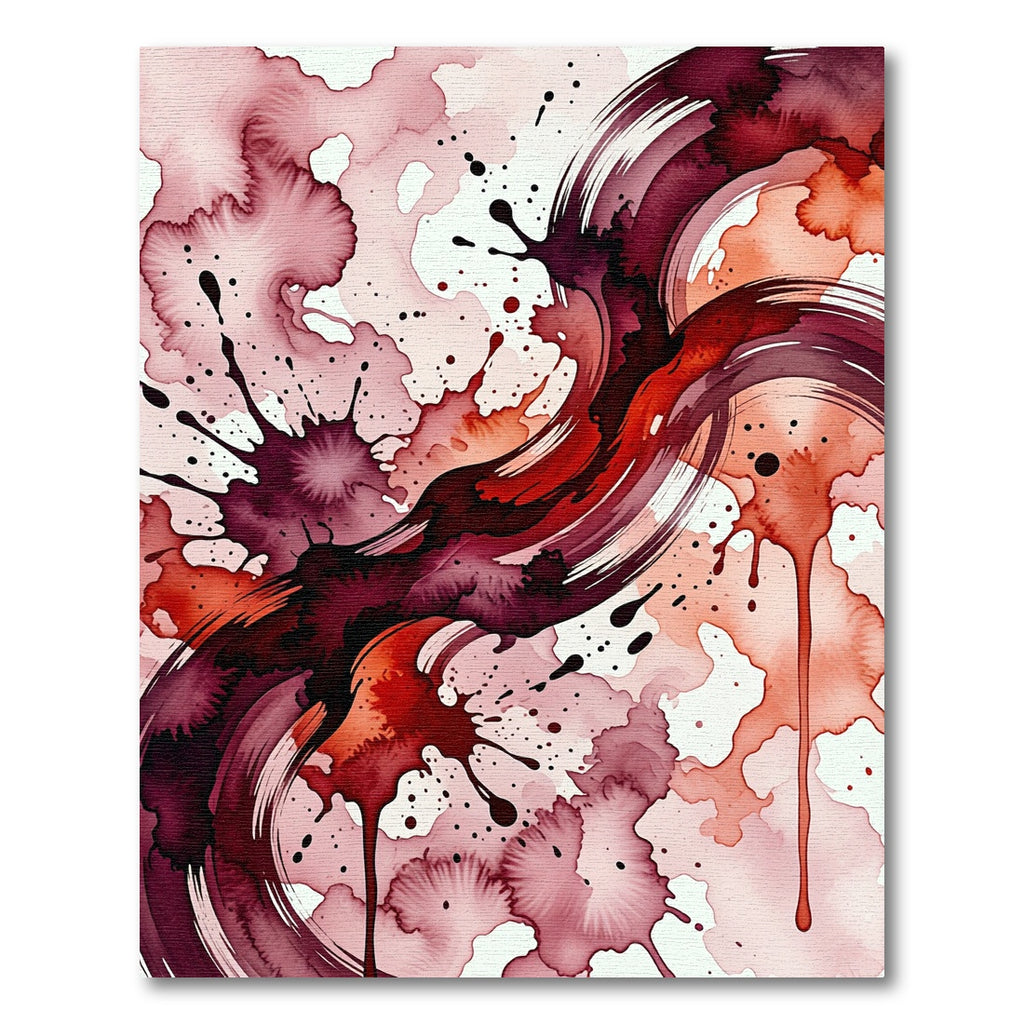 Abstract Crimson Watercolor Ink Swirl Rug