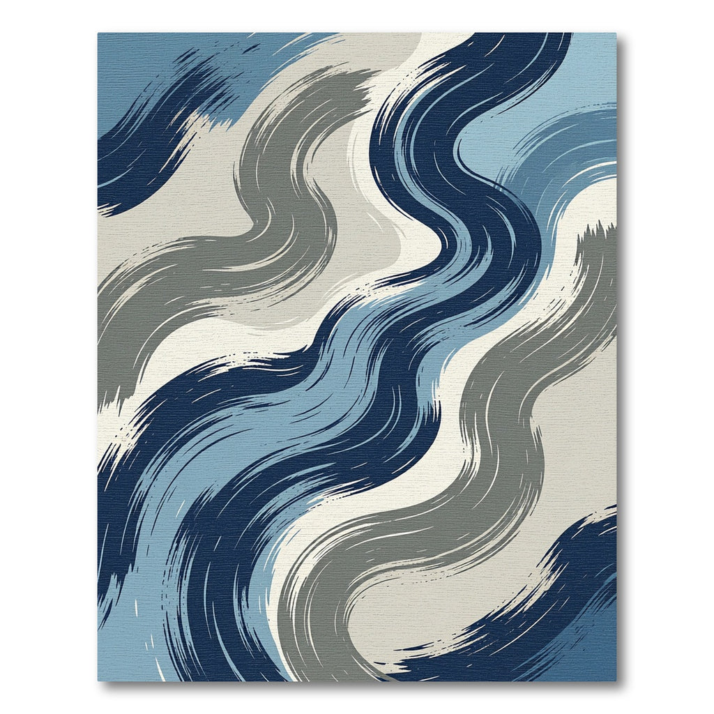 Abstract Blue Grayscale Swirl Brushstrokes Rug