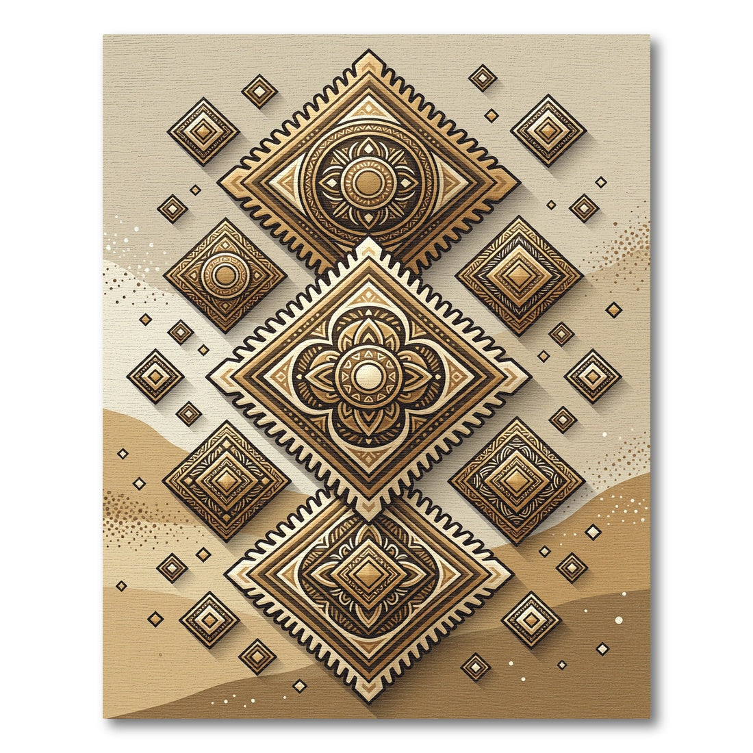 Golden Earth Tone Geometric Diamond Overlay Rug