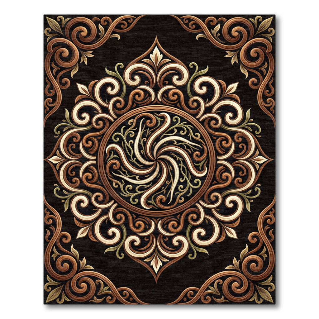 Elegant Fawn Swirl Floral Mandala Rug