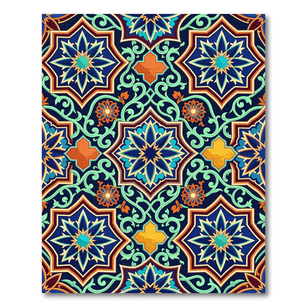 Ornate Indigo Geometric Floral Tile Rug