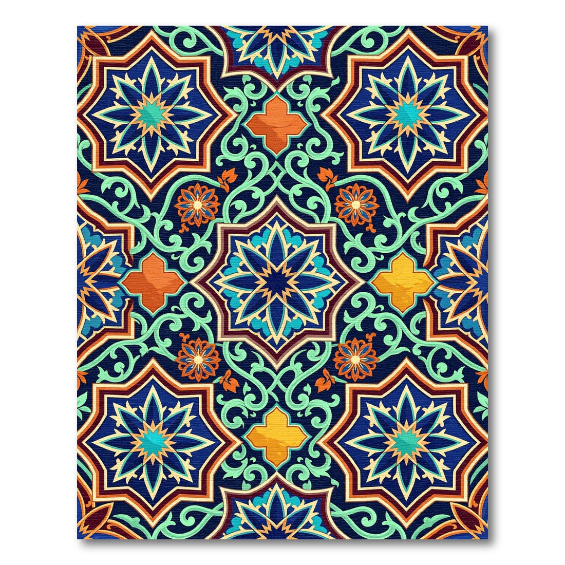 Ornate Indigo Geometric Floral Tile Rug