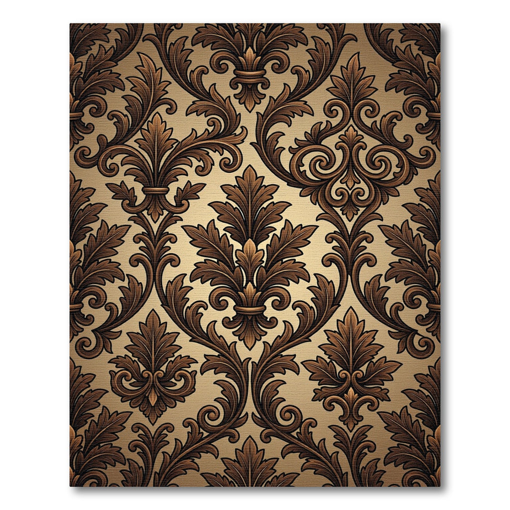 Elegant Bronze Damask Scroll Art Rug