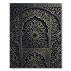 Intricate Charcoal Metallic Medallion Arched Art Rug