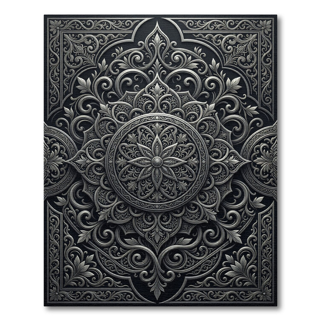 Ornate Gray Floral Mandala Rug