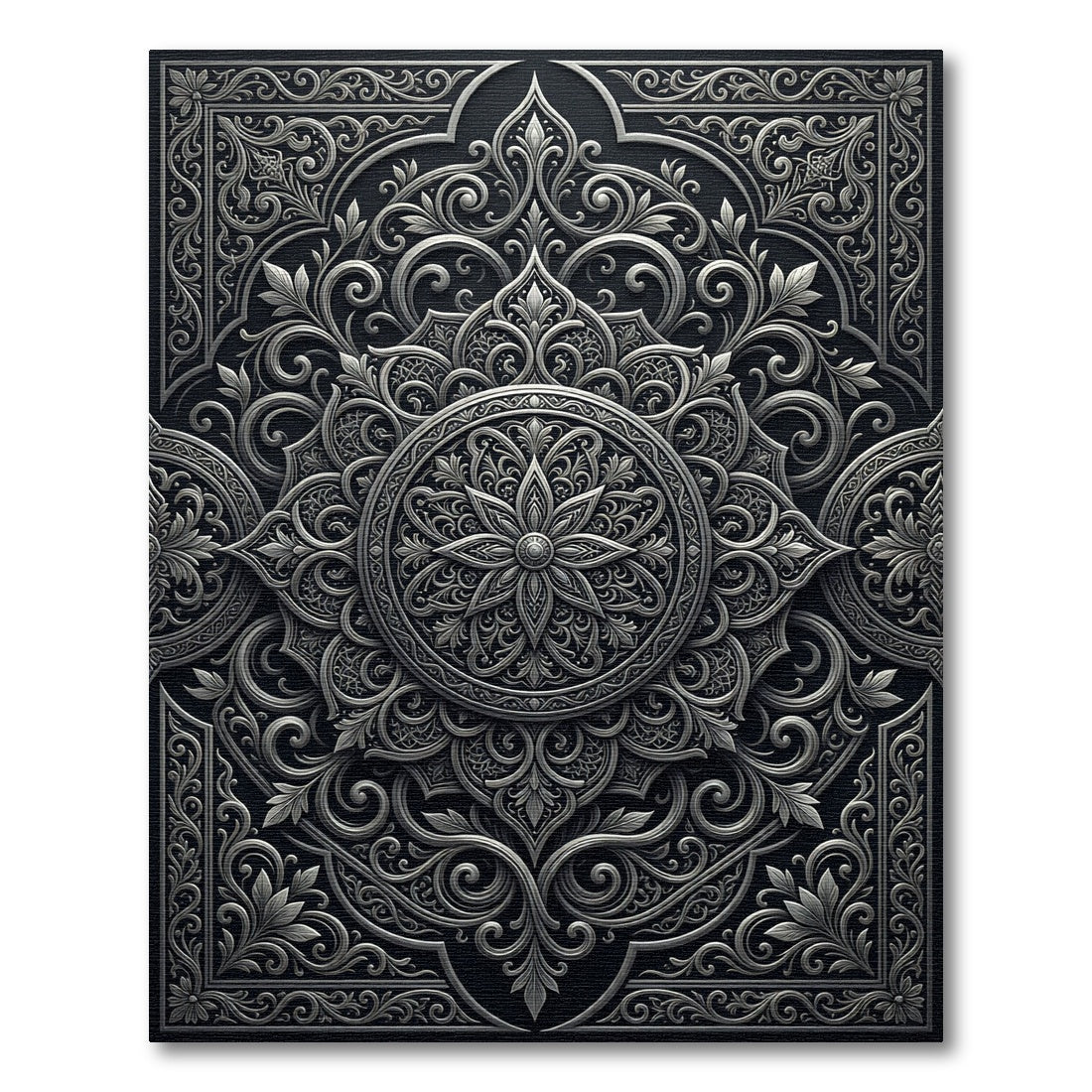 Ornate Gray Floral Mandala Rug