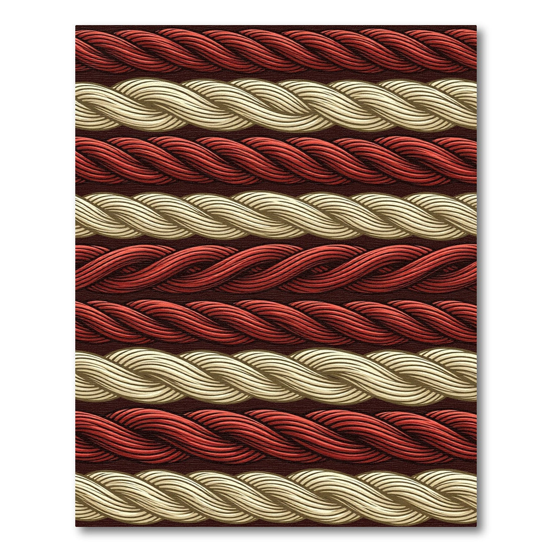Braided Cream and Red Rope Stripes Rug