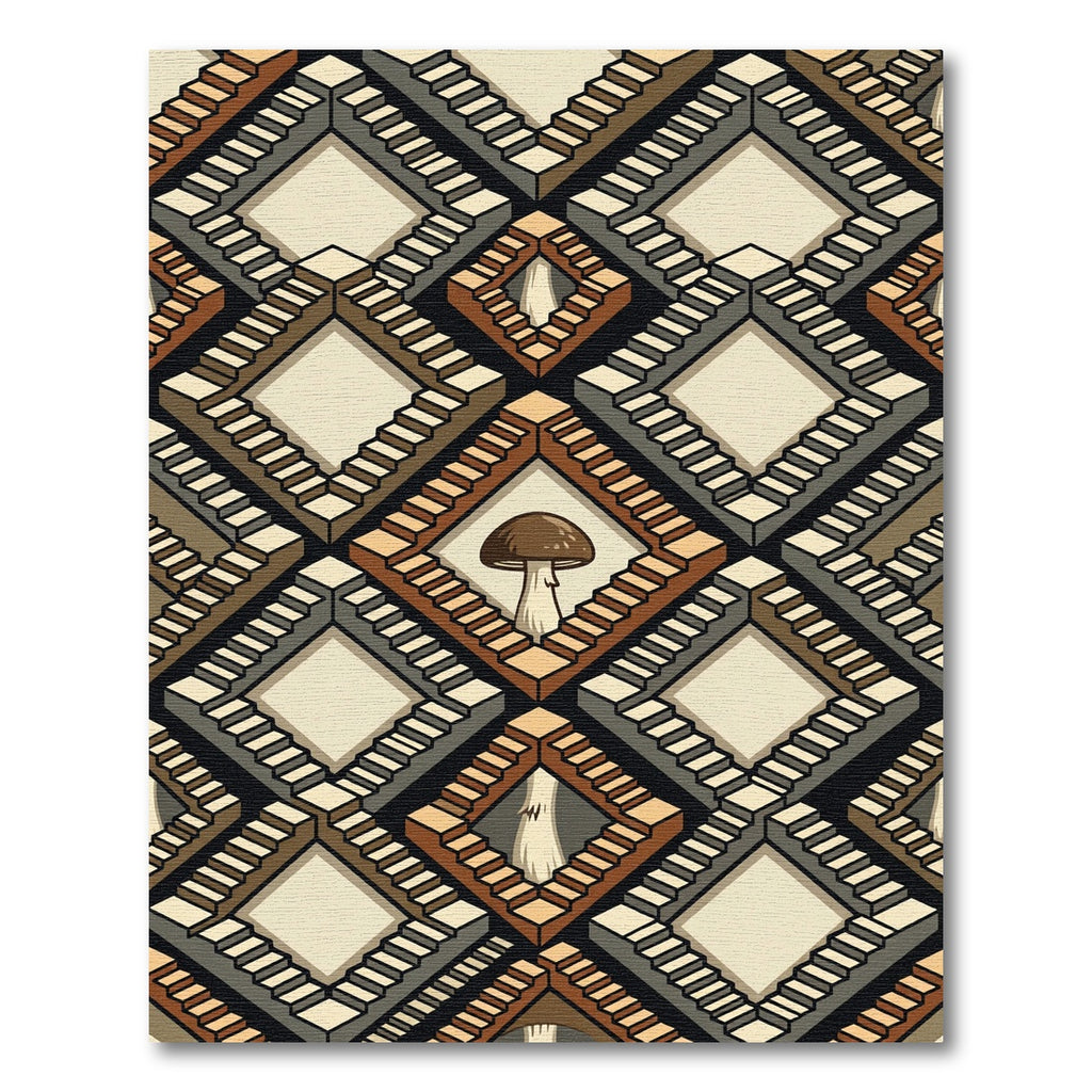 Brown Mushroom Staircase Optical Illusion Rug