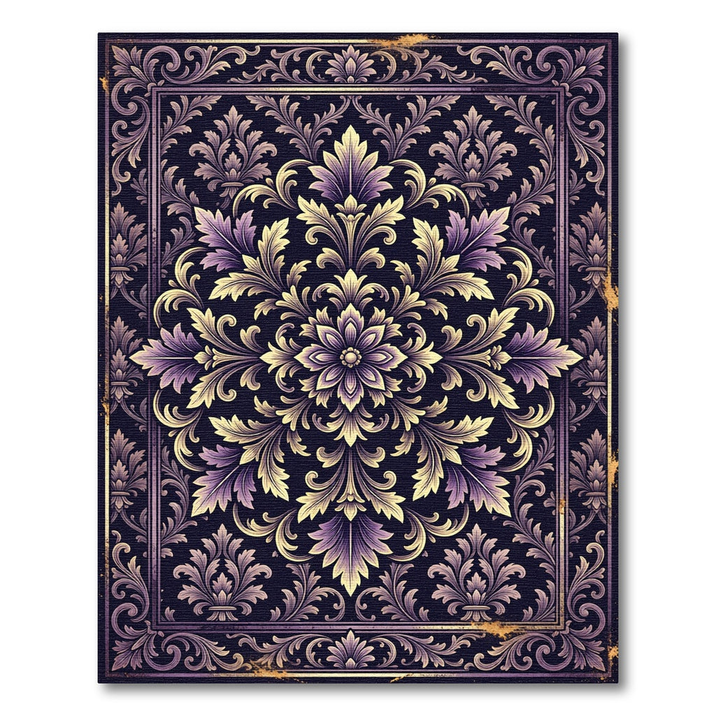 Ornate Violet Floral Damask Rug