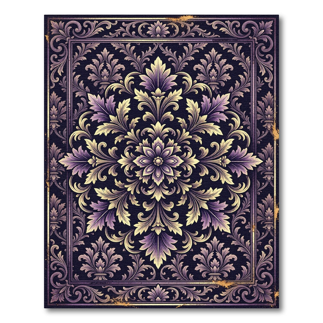 Ornate Violet Floral Damask Rug