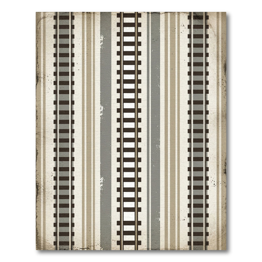 Vintage Neutral Striped Railway Motif Rug