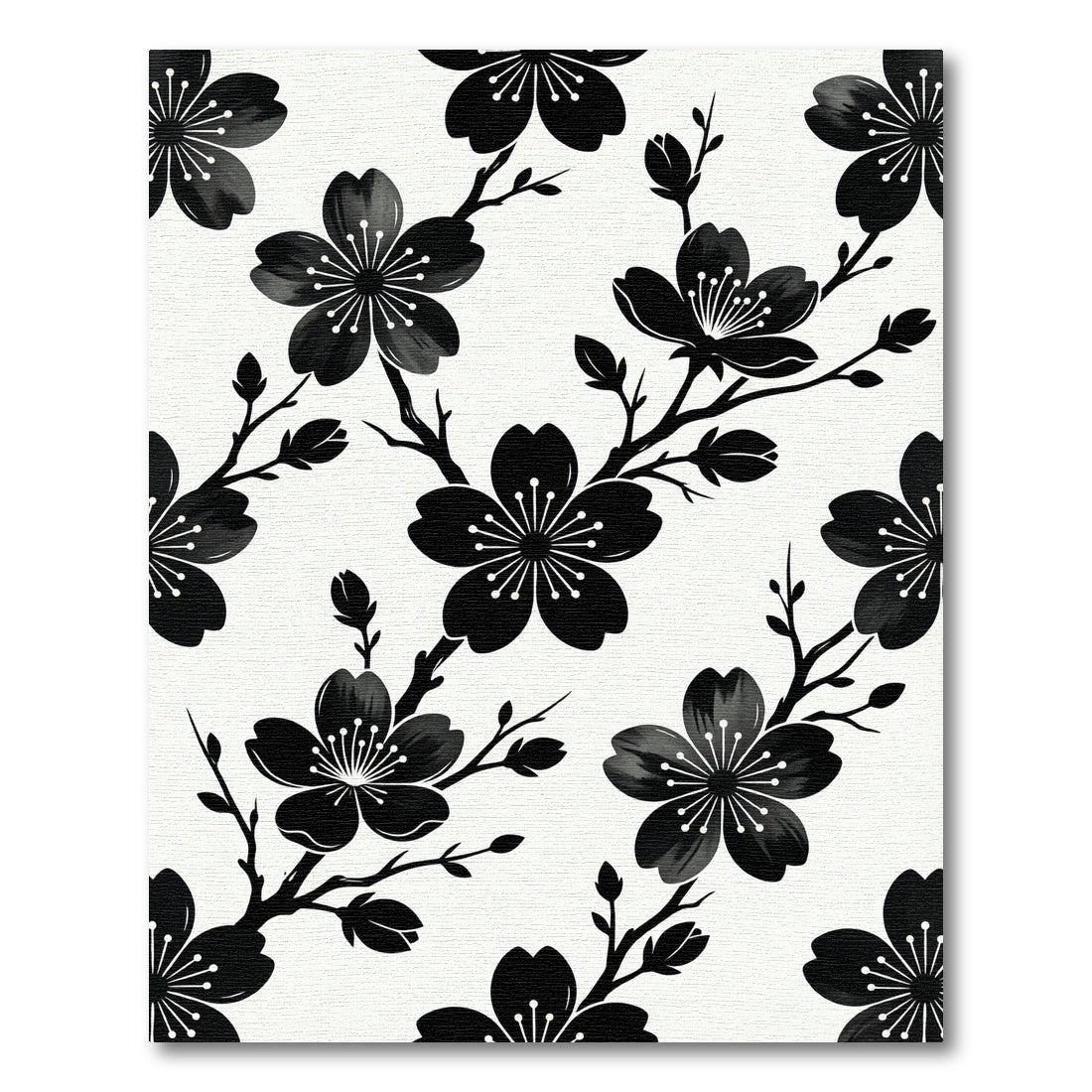 Minimalist Black and White Floral Branch Rug
