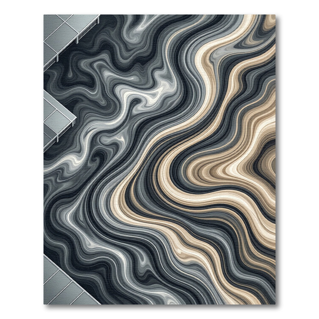 Modern Flowing Marbled Gray and Beige Rug