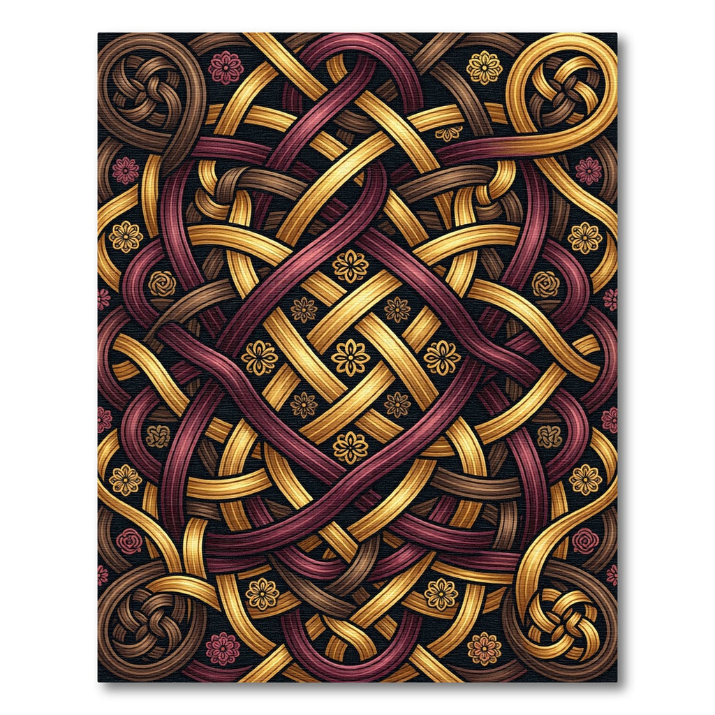 Golden Burgundy Interwoven Celtic Knot Rug