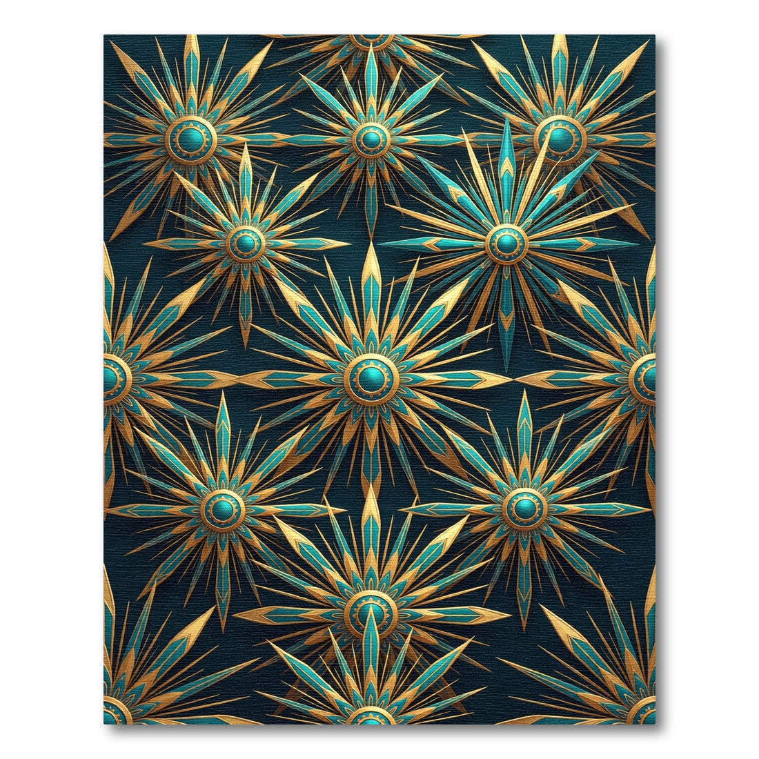 Teal Gold Starburst Art Deco Rug