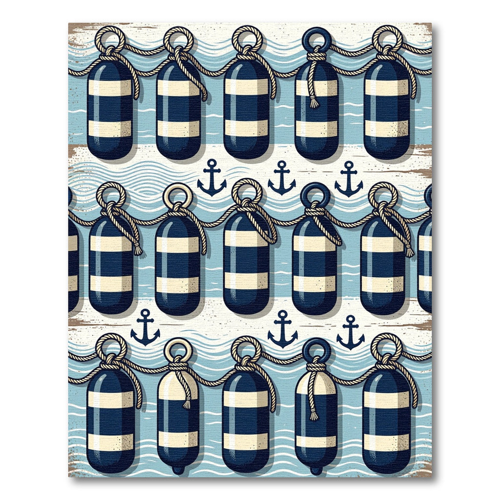 Nautical Blue Anchor Striped Buoy Rug