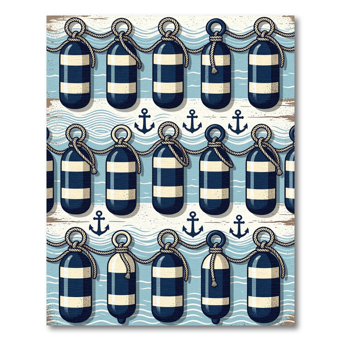 Nautical Blue Anchor Striped Buoy Rug