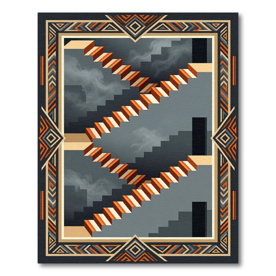 Abstract Staircase Geometric Illusion Rug