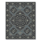 Elegant Slate Floral Koi Medallion Rug