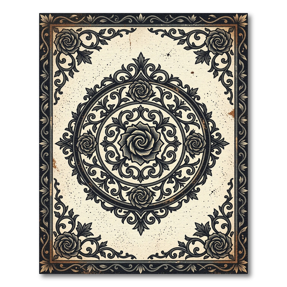 Vintage Gothic Rose Medallion Floral Rug