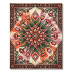 Radiant Coral Floral Burst Mandala Rug