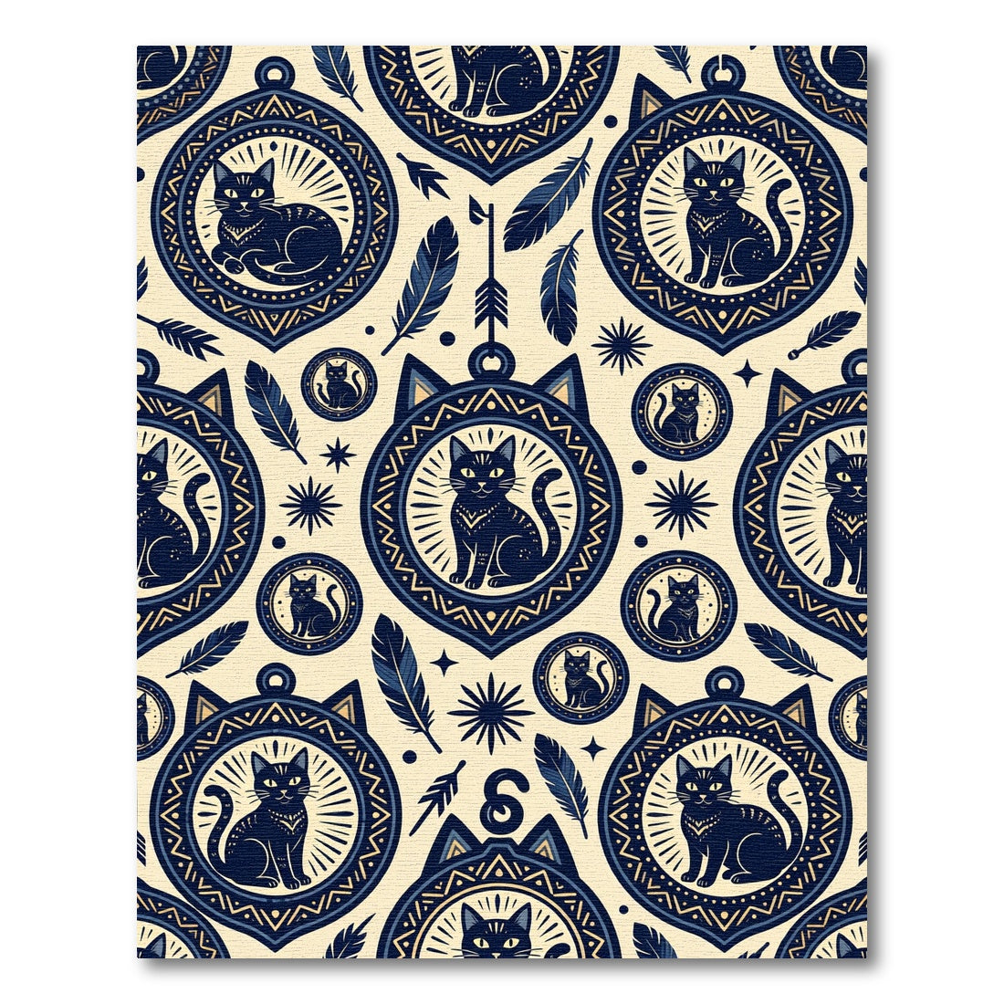 Mystical Midnight Black Cat Feather Tapestry Rug