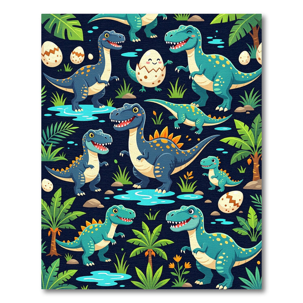 Playful Teal Dinosaur Jungle Habitat Rug