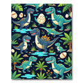 Playful Teal Dinosaur Jungle Habitat Rug