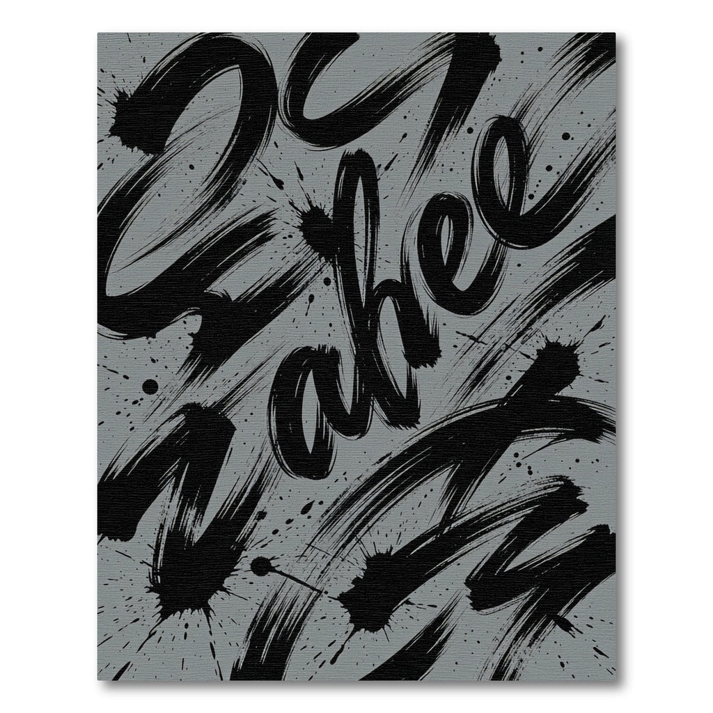 Contemporary Charcoal Black Abstract Calligraphy Rug