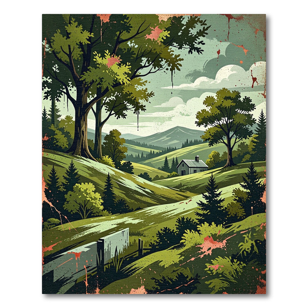 Serene Mountain Valley Forest Landscape Rug