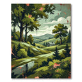Serene Mountain Valley Forest Landscape Rug