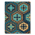 Teal and Gold Geometric Hexagon Medallion Rug