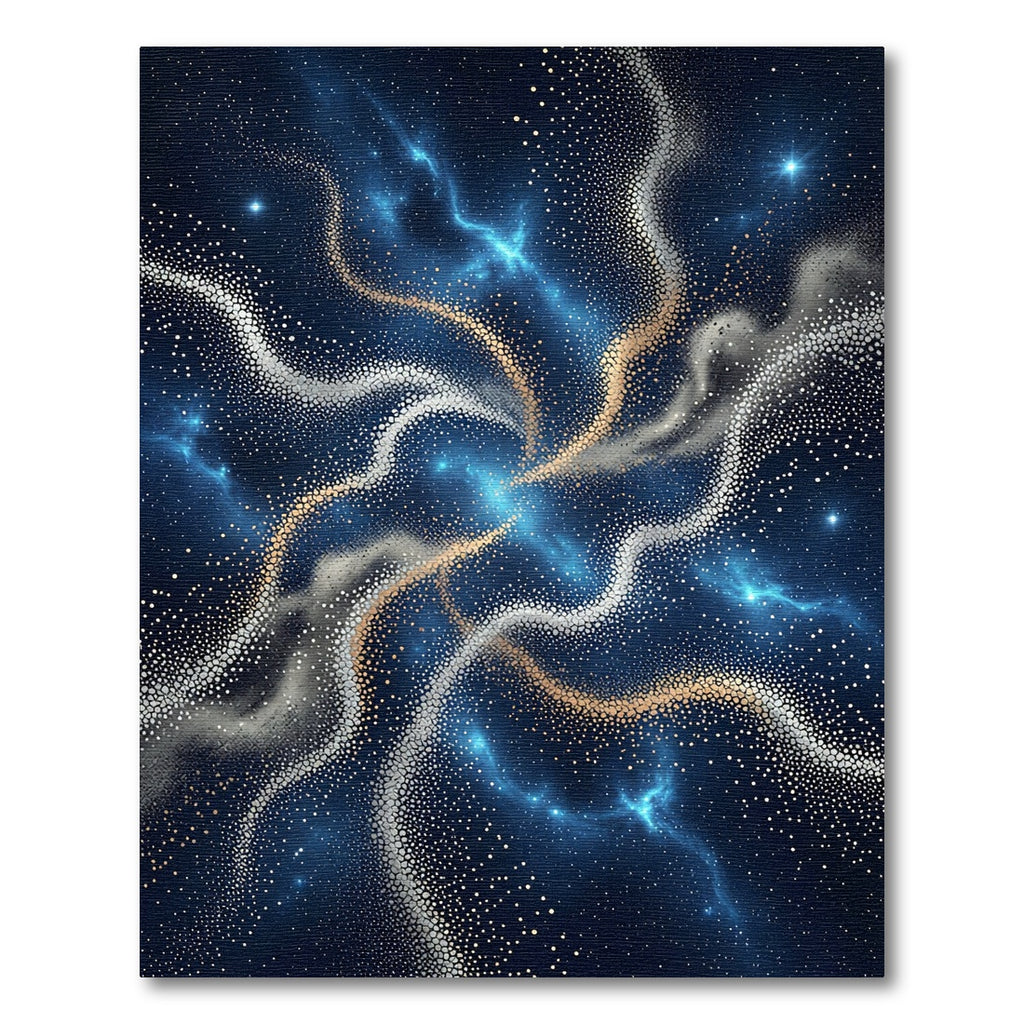 Ethereal Cosmic Blue and Golden Swirl Rug