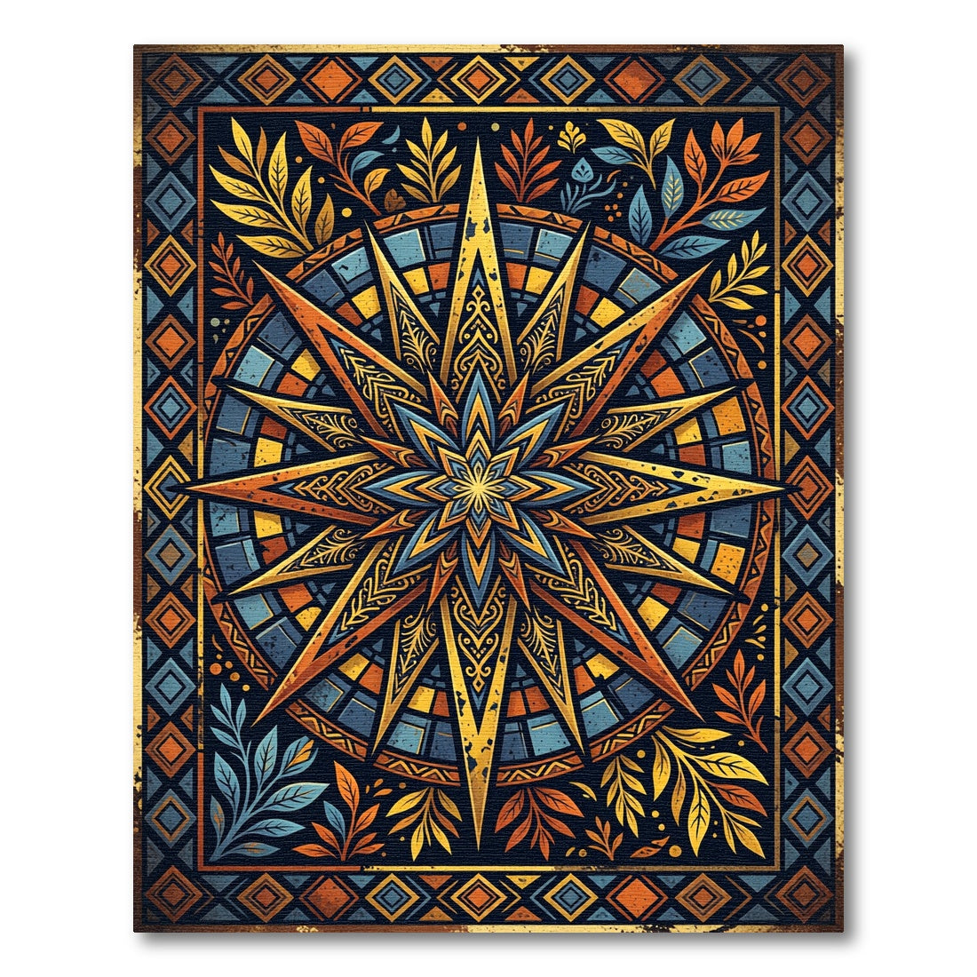 Golden Celestial Star Geometric Art Rug