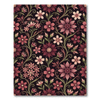 Dark Burgundy Floral Moody Botanical Illustration Rug