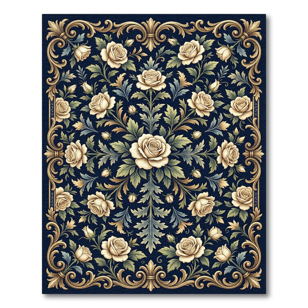 Elegant Cream Rose Gold Floral Tapestry Rug