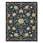 Elegant Cream Rose Gold Floral Tapestry Rug