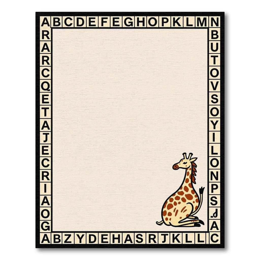 Playful Giraffe Alphabet Border Rug