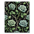 Sage Green Rose Thorns Botanical Arrangement Rug