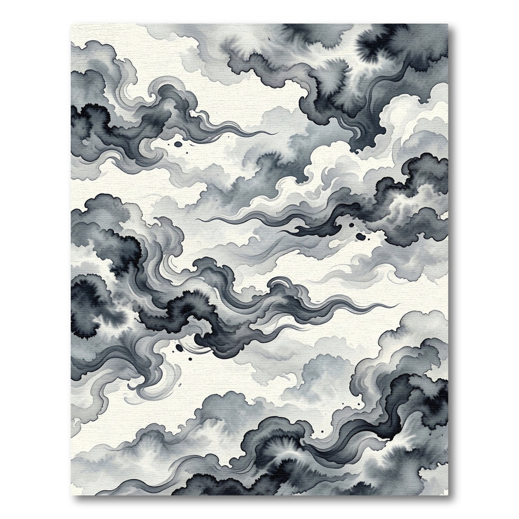 Monochromatic Ink Wash Cloud Swirls Rug