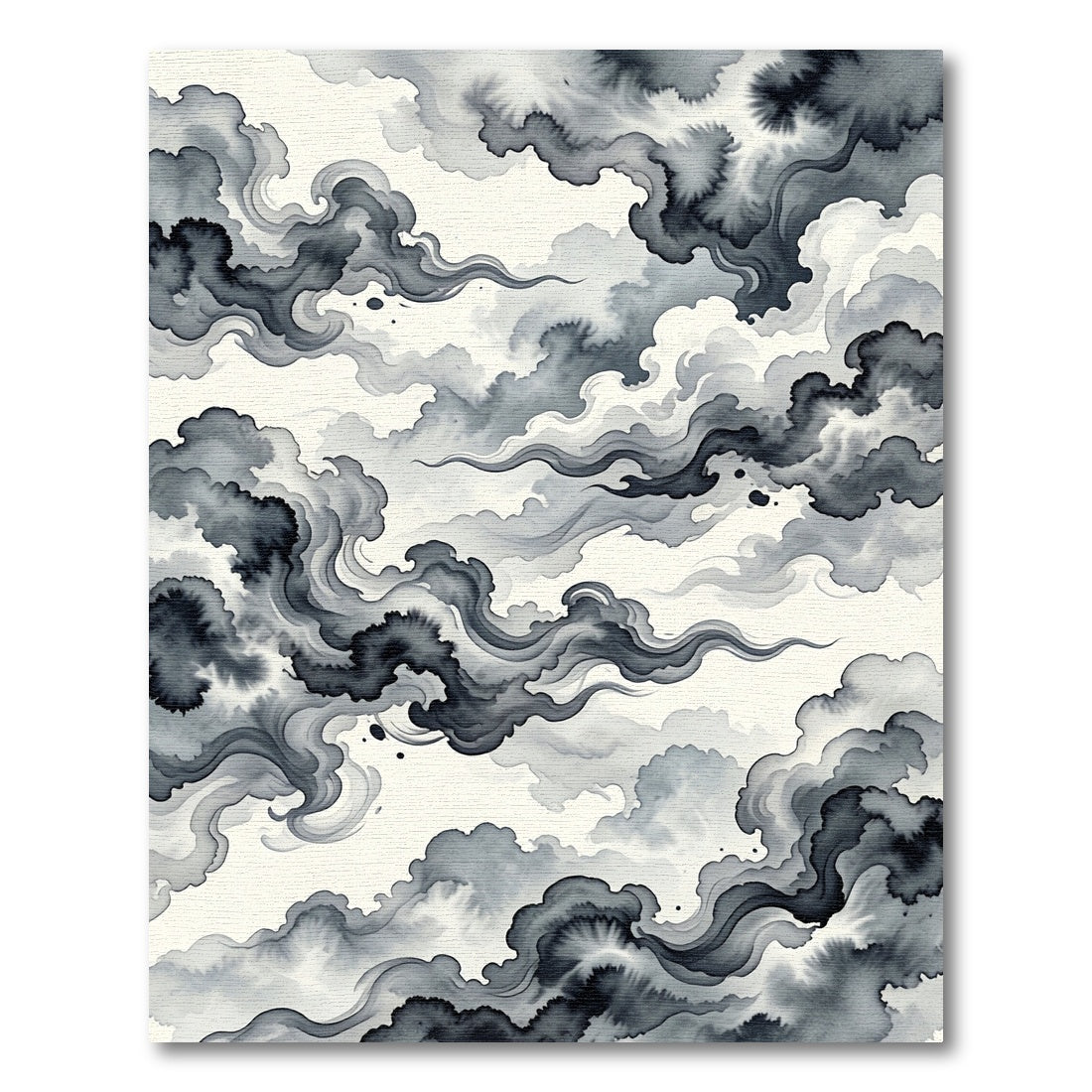 Monochromatic Ink Wash Cloud Swirls Rug
