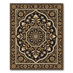 Elegant Black Gold Floral Medallion Rug